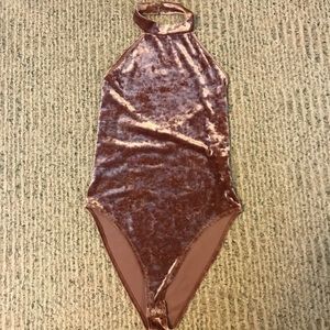 pink velvet body suit